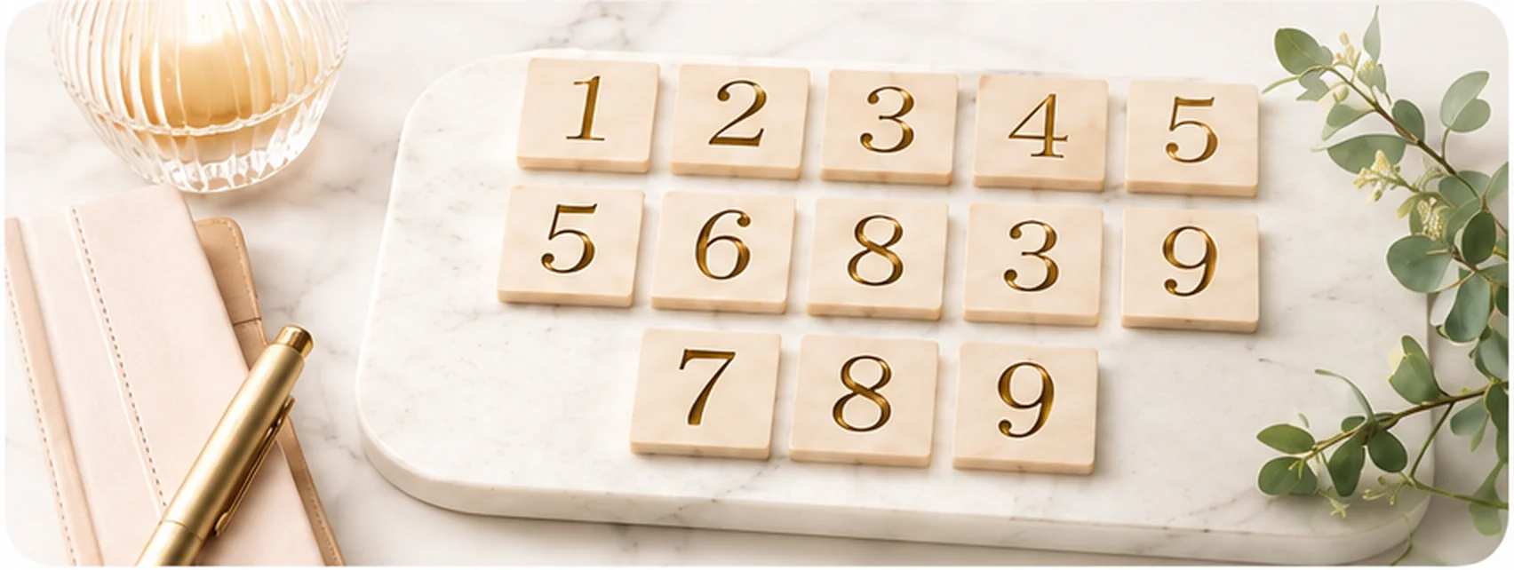 数秘を象徴する数字のプレートとノート